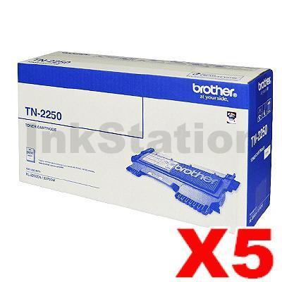 5 x Brother TN-2250 Genuine Toner Cartridge - 2,600 pages