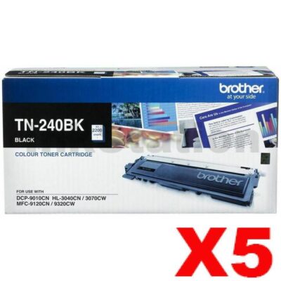 5 x Brother TN-240BK Genuine Black Toner Cartridge - 2,200 pages