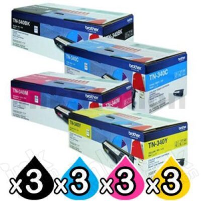 3 sets of 4-Pack Genuine Brother TN-340 Toner Combo [3BK,3C,3M,3Y]