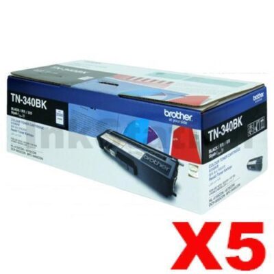 5 x Genuine Brother TN-340BK Black Toner Cartridge - 2,500 pages