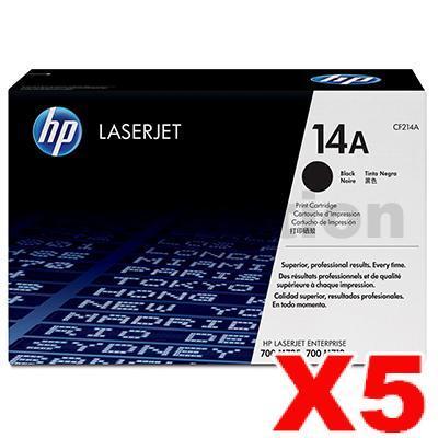 5 x HP CF214A (14A) Genuine Black Toner Cartridge - 10,000 Pages