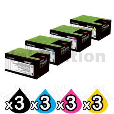 3 sets of 4 Pack Lexmark Genuine CS310 / CS410 / CS510 Toner Cartridges High Yield - BK 4,000 pages & CMY 3,000 pages