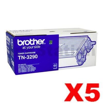 5 x Brother TN-3290 Black Genuine High Yield Toner Cartridge - 8,000 pages
