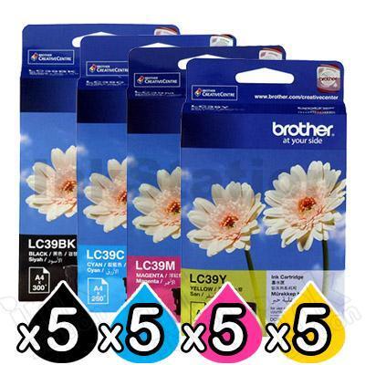 20 Pack Genuine Brother LC-39 Ink Combo [5BK+5C+5M+5Y]