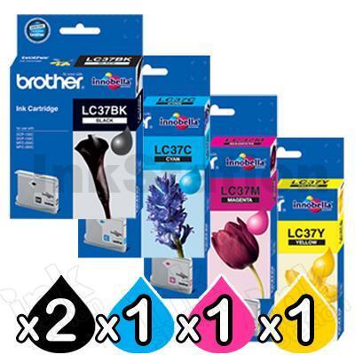 5 Pack Genuine Brother LC-37 Ink Combo [2BK+C+M+Y]