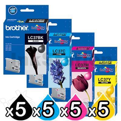20 Pack Genuine Brother LC-37 Ink Combo [5BK+5C+5M+5Y]