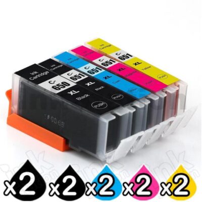 10 Pack Canon PGI-650XL CLI-651XL Compatible High Yield Inkjet Cartridges [2BK,2PBK,2C,2M,2Y]