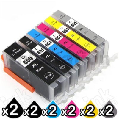 12 Pack Canon PGI-650XL CLI-651XL Compatible High Yield Inkjet Cartridges [2BK,2PBK,2C,2M,2Y,2GY]