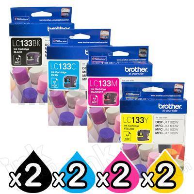 8 Pack Genuine Brother LC-133 Ink Cartridges [2BK+2C+2M+2Y]
