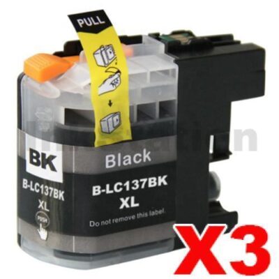 3 x Compatible Brother LC-137XLBK Black Ink Cartridge - 1,200 Pages