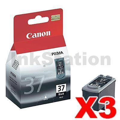 3 x Genuine Canon PG-37 Black Ink Cartridge - 219 pages