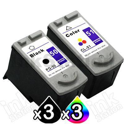 6 Pack Canon PG-50 CL-51 Compatible Value Pack [3BK,3C]