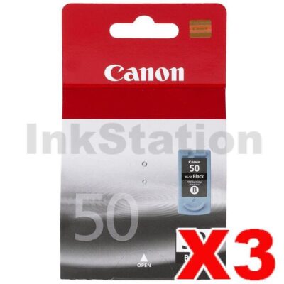 3 x Genuine Canon PG-50 Black High Yield Ink Cartridge - 510 pages