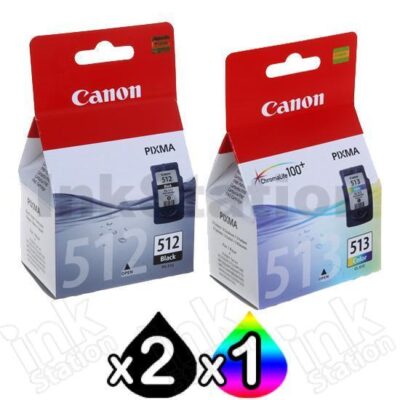 3 Pack Canon PG-512 CL-513 Genuine High Yield Inkjets [2BK,1C]