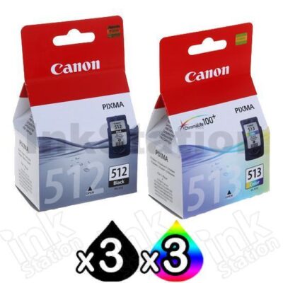 6 Pack Canon PG-512 CL-513 Genuine High Yield Inkjets [3BK,3C]