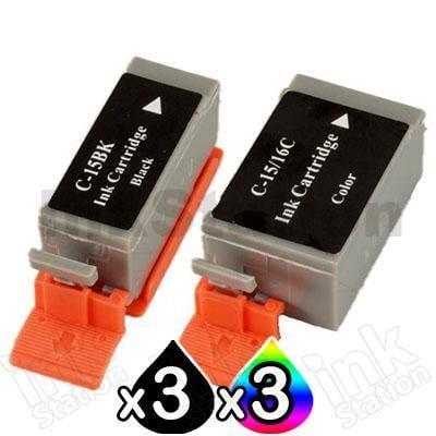 6 Pack Canon BCI-15BK BCI-15C Compatible Value Pack for CANON I70, I80 [3BK,3C]