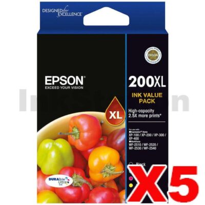 5 x Epson 200XL (C13T201692) Genuine High Yield Inkjet Value Pack [5BK,5C,5M,5Y]
