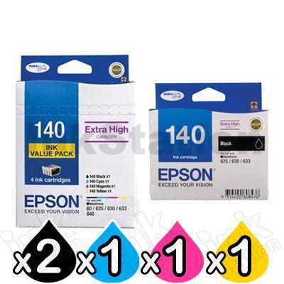 5 Pack Epson 140 (T1401-T1404) Genuine Extra High Yield Inkjet Cartridges (C13T140692+C13T140192) [2BK,1C,1M,1Y]