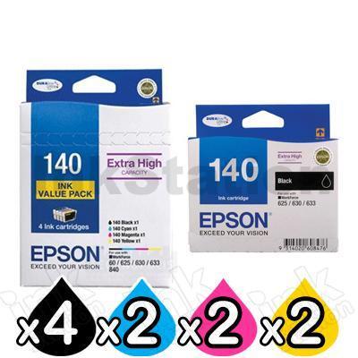10 Pack Epson 140 (T1401-T1404) Genuine Extra High Yield Inkjet Cartridges (C13T140692+C13T140192) [4BK,2C,2M,2Y]