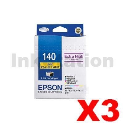 3 x Epson 140 (T1401-T1404) Genuine Extra High Yield Inkjet Value Pack (C13T140692) [3BK,3C,3M,3Y]