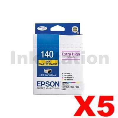 5 x Epson 140 (T1401-T1404) Genuine Extra High Yield Inkjet Value Pack (C13T140692) [5BK,5C,5M,5Y]