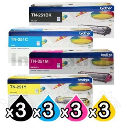 3 sets of 4-Pack Brother TN-251 Genuine Toner Combo [3BK,3C,3M,3Y]