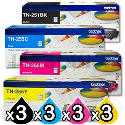 3 sets of 4 Pack Brother TN-251 / TN-255 Genuine High Yield Toner Combo [3BK,3C,3M,3Y]