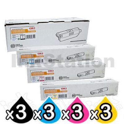 3 sets of 4 Pack OKI Genuine C310DN / C330DN / MC361 / MC362DN / C331DN Toner Cartridges (44469805-44469755)