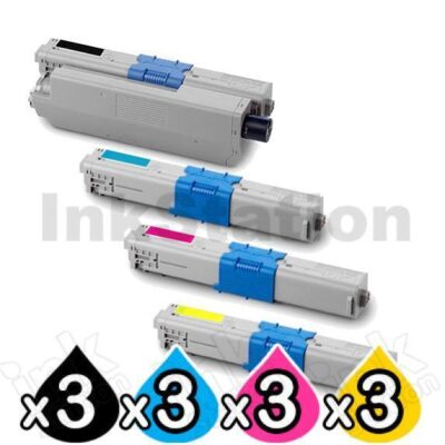 3 sets of 4 Pack OKI Compatible C310DN / C330DN / MC361 / MC362DN / C331DN Toner Cartridges (44469805-44469755)