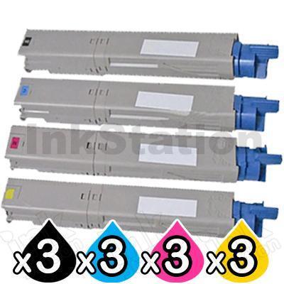 3 sets of 4 Pack OKI C3530MFP, C3520MFP Compatible Toner Cartridges (43459325-43459328)