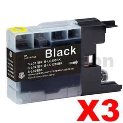 3 x Brother LC73/LC77XLBK Compatible Black High Yield Ink Cartridge - 1,200 pages