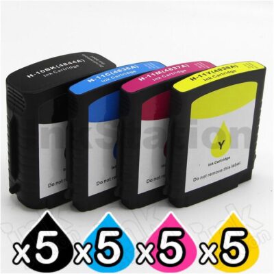 5 sets of 4 Pack HP 10 + 11 Compatible Inkjet Cartridges C4844AA+C4836AA-C4838AA [5BK,5C,5M,5Y]