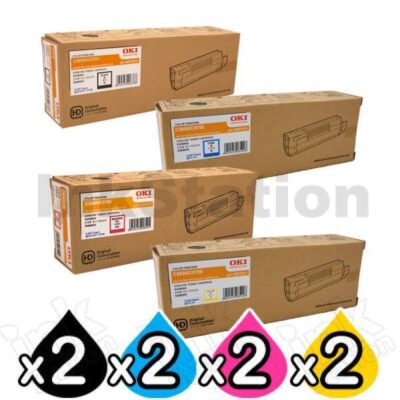 8 Pack Genuine OKI C5650, C5750 Toner Cartridge (43872309-43865712) [2BK,2C,2M,2Y]