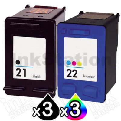 6 Pack HP 21XL + 22XL Compatible Inkjet Cartridges C9351CA + C9352CA [3BK,3CL]