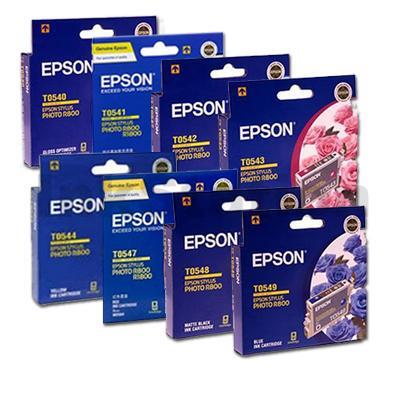 8-Pack Epson Genuine T0540 - T0549 Ink Cartridges [1PBK,1C,1M,1Y,1R,1MBK,1GO,1BU]