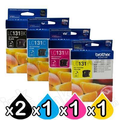 5-Pack Genuine Brother LC-131 Ink Cartridge Combo [2BK+1C+1M+1Y]