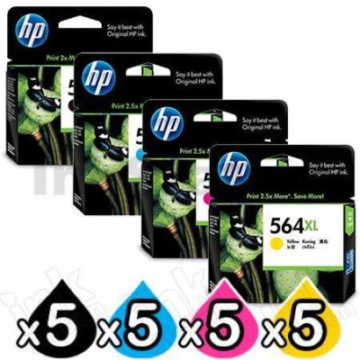 5 sets of 4 Pack HP 564XL Genuine Inkjet Cartridges CN684WA+CB323WA-CB325WA [5BK,5C,5M,5Y]