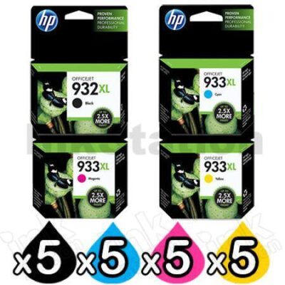 5 sets of 4 Pack HP 932XL + 933XL Genuine High Yield Inkjet Cartridges CN053AA - CN056AA [5BK,5C,5M,5Y]