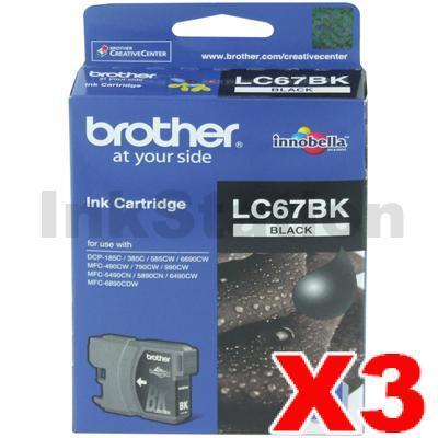 3 x Brother LC-67BK Genuine Black - 450 pages each