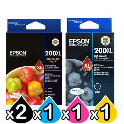 5 Pack Epson 200XL (C13T201692+C13T201192) Genuine High Yield Inkjet Cartridges [2BK,1C,1M,1Y]