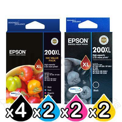 10 Pack Epson 200XL (C13T201692+C13T201192) Genuine High Yield Inkjet Cartridges [4BK,2C,2M,2Y]