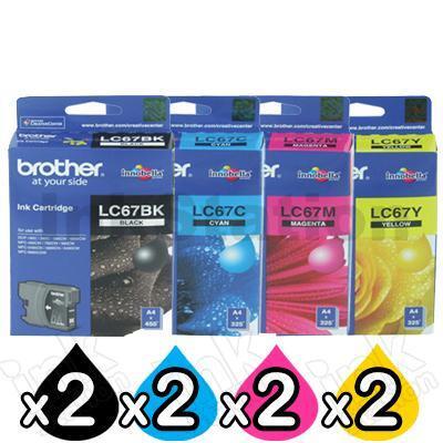 8 Pack Genuine Brother LC-67 Ink Combo [2BK+2C+2M+2Y]