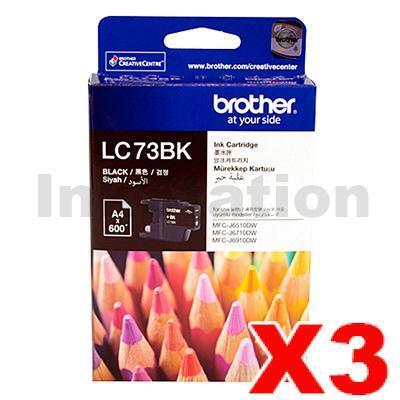3 x Brother LC-73BK Genuine Black Ink Cartridge - 600 pages each