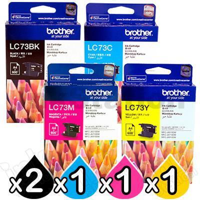 5 Pack Genuine Brother LC-73 Ink Combo [2BK+C+M+Y]