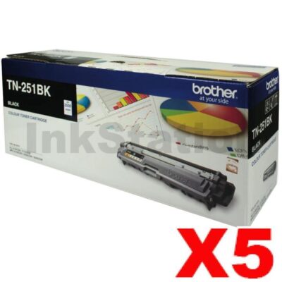 5 x Brother TN-251BK Genuine Black Toner Cartridge - 2,500 pages