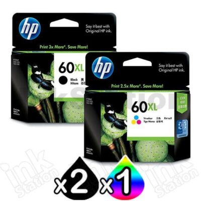 3 Pack HP 60XL Genuine Inkjet Cartridges CC641WA + CC644WA [2BK,1CL]