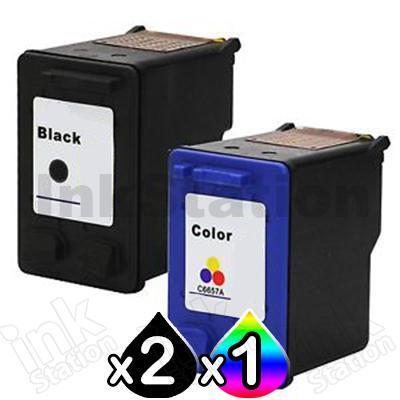 3 Pack HP 56 + 57 Compatible Inkjet Cartridges C6656AA + C6657AA [2BK,1CL]