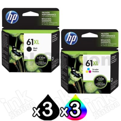 6 Pack HP 61XL Genuine High Yield Inkjet Cartridges CH563WA + CH564WA [3BK,3CL]