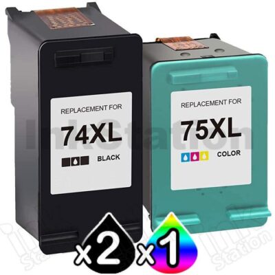 3 Pack HP 74XL + 75XL Compatible Inkjet Cartridges CB336WA + CB338WA [2BK,1CL]