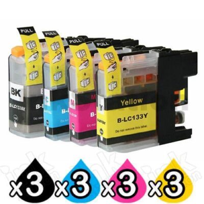 12 Pack Compatible Brother LC-133 Ink Cartridges [3BK,3C,3M,3Y]